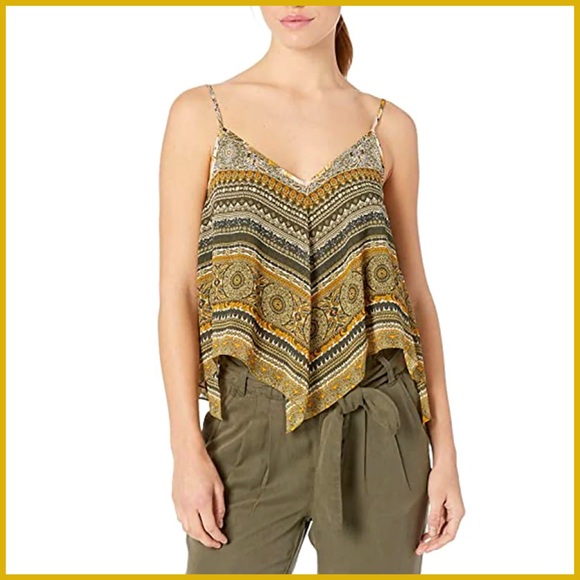 BCBGMaxAzria Green Printed Camisole Handkerchief Top